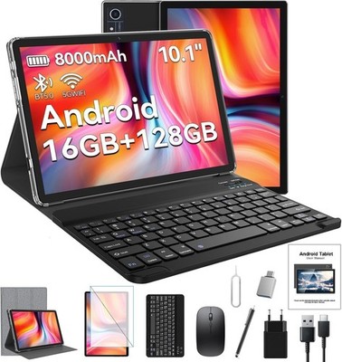 FEONAL D115 10,1 Zoll Android Tablet  16GB (8+8) + 128GB Bluetooth WiFi, Schwarz