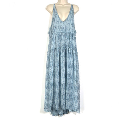Arula Tiered Maxi Sun Dress Womens Sz A 1X Blue Abstract Strappy Sleeves