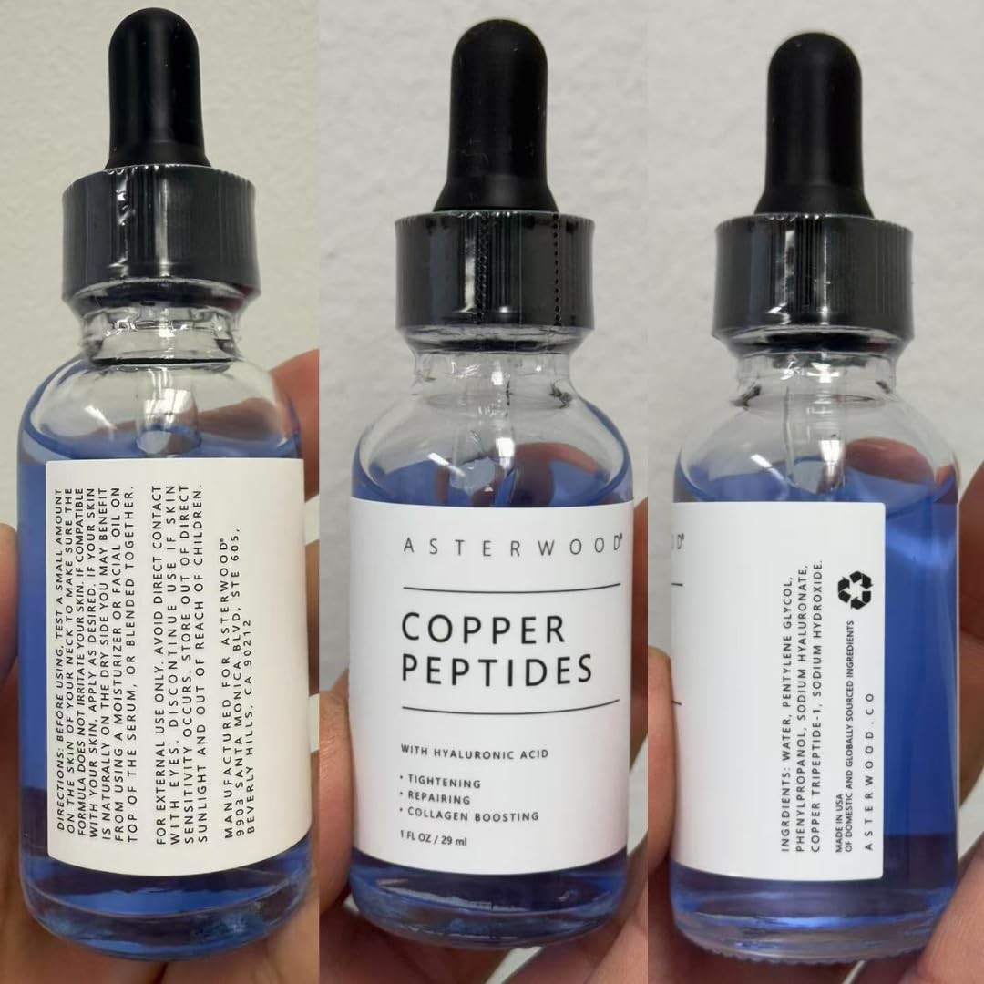 Asterwood Copper Peptides Serum for Face - with GHK-Cu and Hyaluronic Acid - Ant