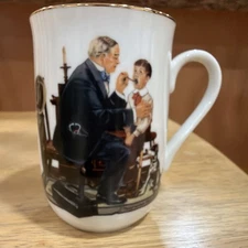 Set of 3 Museum Collections Ceramic Norman Rockwell Coffee Mugs 1985 Gold Rimmed