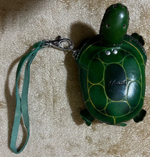 Handmade Green Leather Turtle Coin Purse Wristlet Keychain Zipper Pouch Wallet