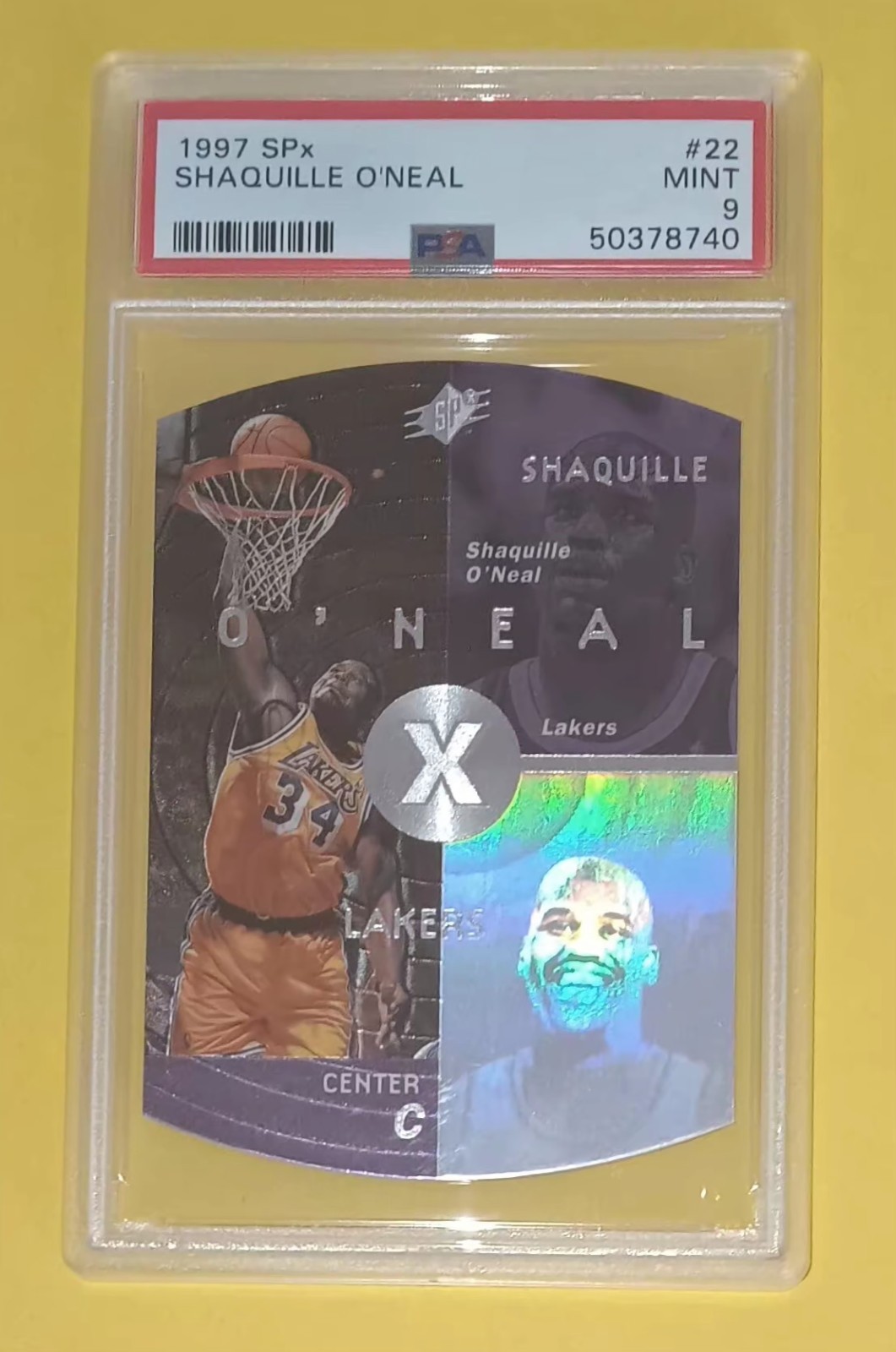 🔥🔥 VERY LOW POP - 19! 1997-98 SPx #22 SHAQUILLE O'NEAL PSA 9 MINT TOUGH GRADE! view 2
