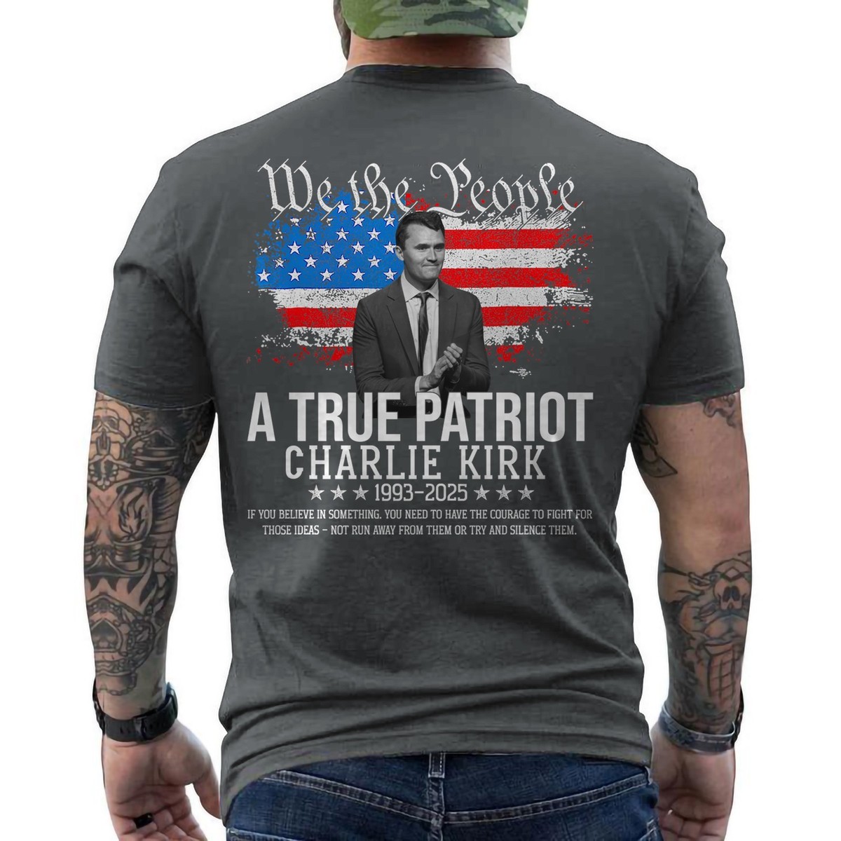 Charlie Kirk Shirt, True Patriot 1993-2025 Rip Memorial American Flag ON  BACK