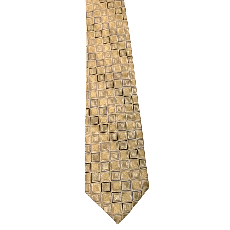 BURMA BIBAS мужской 100% шелк XL 64 1/2» галстук дизайнерский геометрический желтый/синий EUC - Изображение 2 из 3
