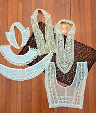 Vintage Victorian Estate Lace Collars, Lot of 6 Collars and Black Lace Remnant