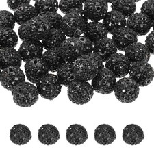50 Pcs 12mm Black Rhinestone Polymer Fancy Beads for DIY Jewelry Making
