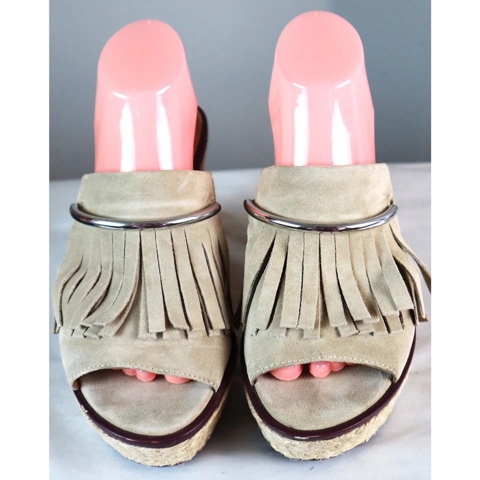 Franco Sarto Tostado Gamuza Flecos Plata Cuña Alpargata Plataforma Candace Sandalia 9M Foto 2 de 4