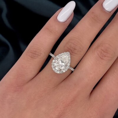 Bague De Fiançailles Diamant Lab Créé 1 Carat Taille Poire - Or Blanc 14k, Taille 8, Certification IGI