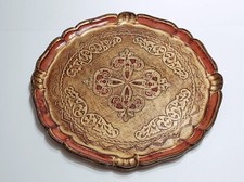 Vassoio fiorentino di legno barocco antico anni 70 centrotavola decorato vintage