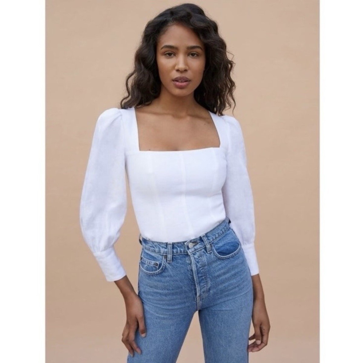 Reformation Stilton Linen Top White Square Neck Blouse size 4 | eBay
