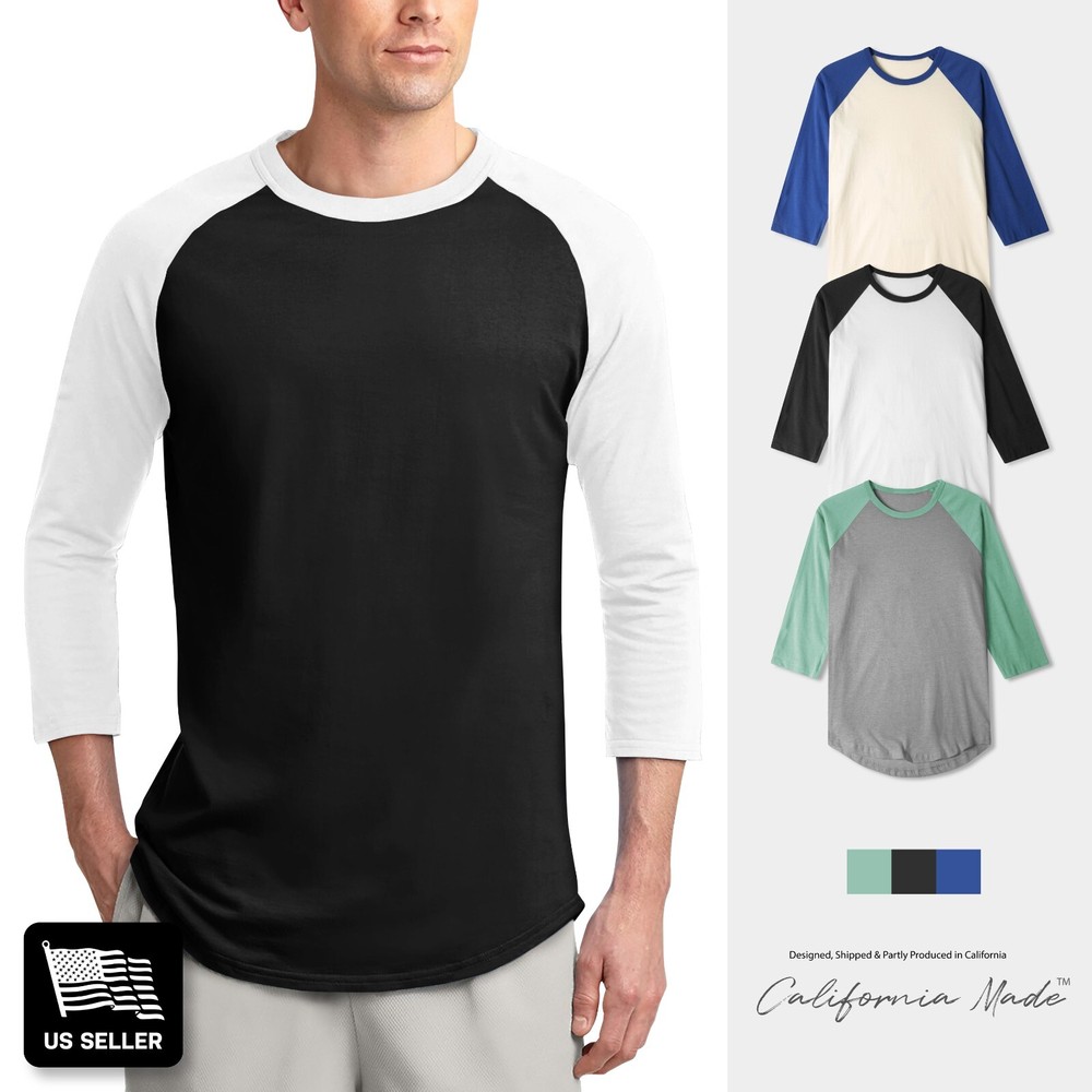 Men's Soft Cotton Baseball Tee - 3/4 Sleeve Raglan Active Casual Shirt