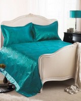 Turquoise Teal Satin Throw Bedspread With Pillow Shams Double / King Turquoise Teal Satin Throw Bedspread With Pillow Shams Double / King