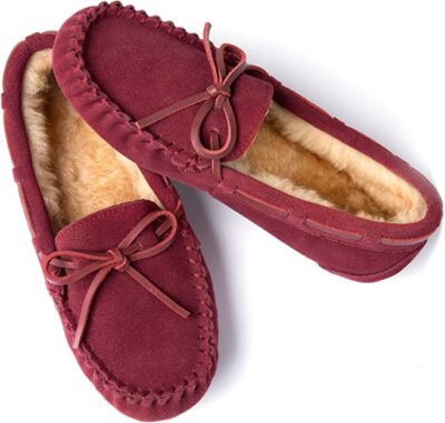 Womens Moccasin Slippers with Memory Foam Indoor Outdoor Closed Back House Shoes