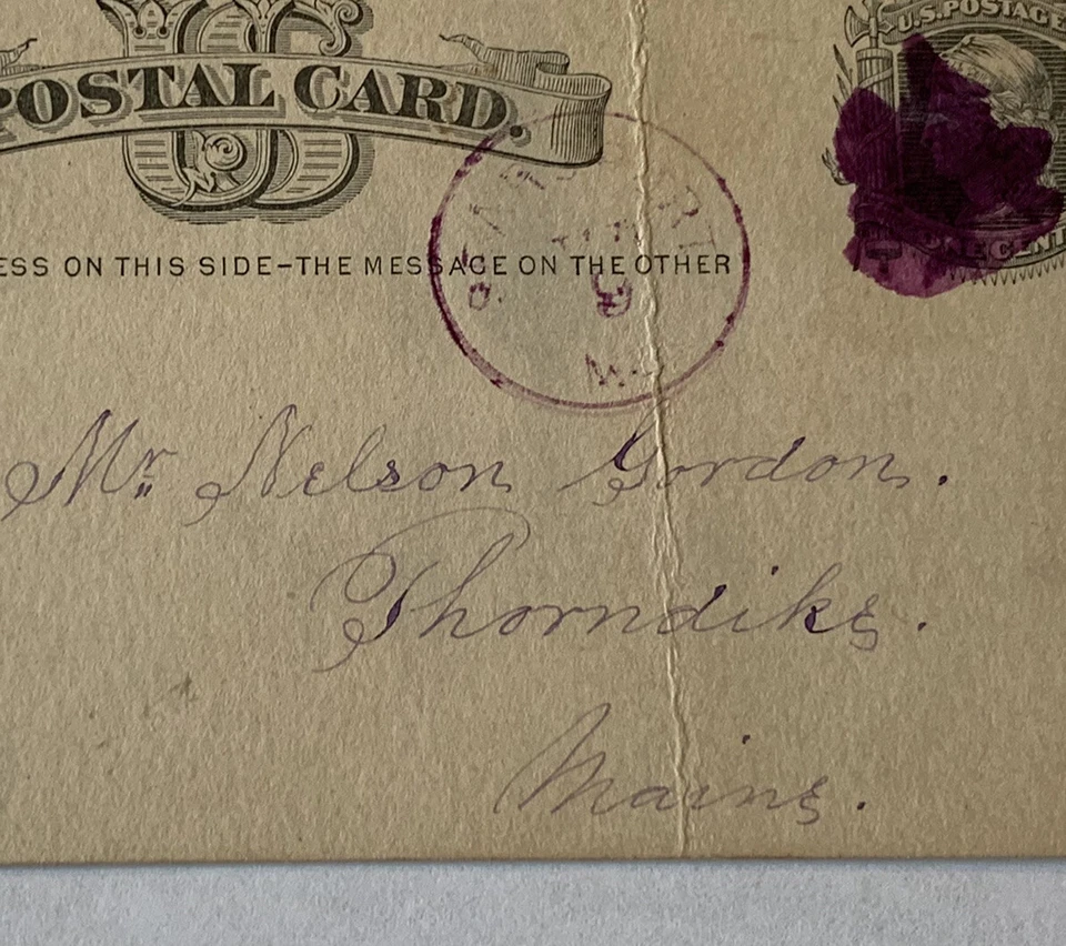 1879 MAINE POSTAL CARD WITH RARE BLOB PURPLE FANCY CANCEL AND POSTMARK - Image 3 of 4