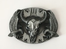 Bull Skull and Eagles Belt Buckle Skeleton Western Cowboy