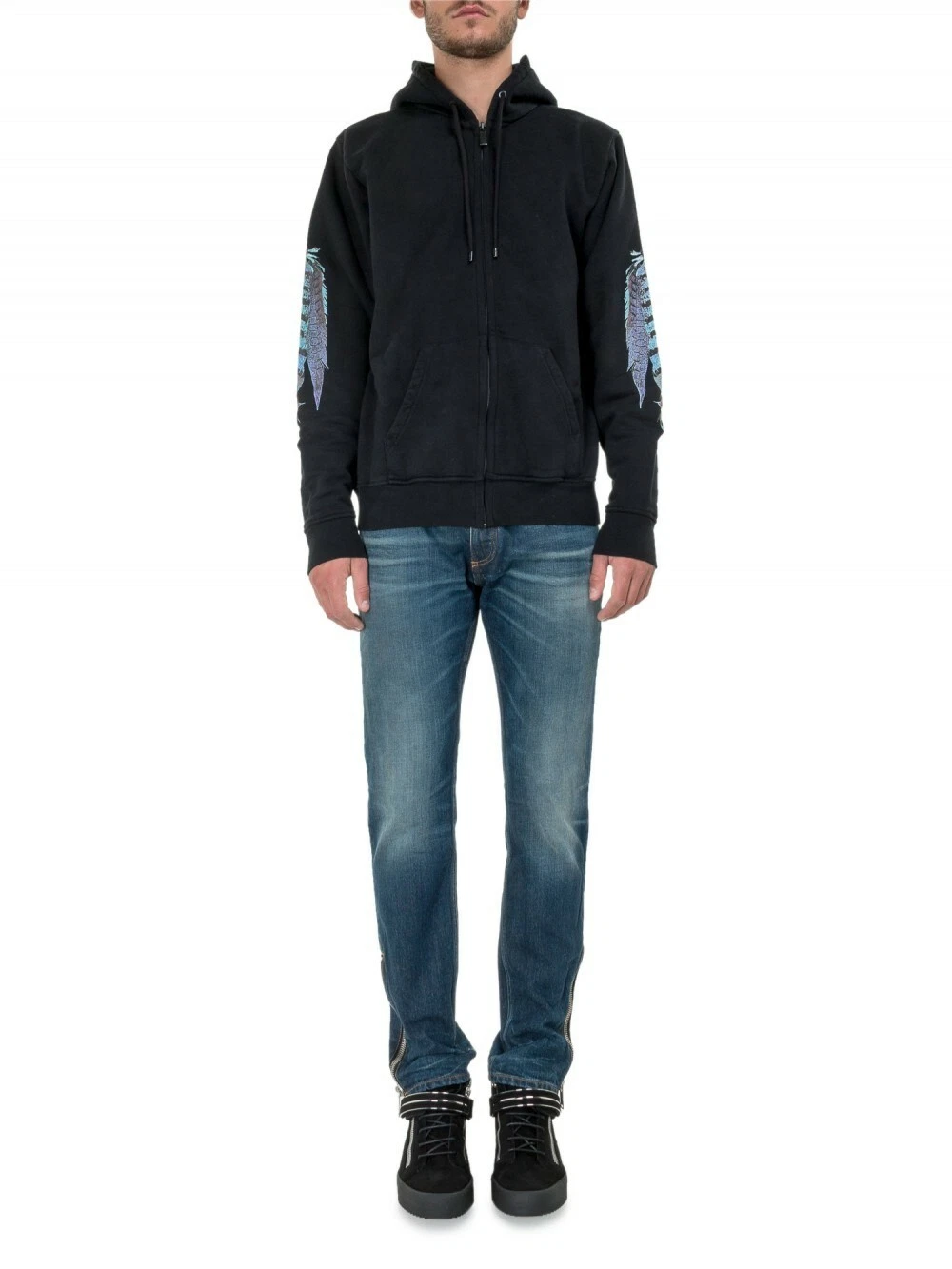 AUTHENTIC Marcelo Burlon County of Milan Men Genek Zip Hood Feather Print Size M