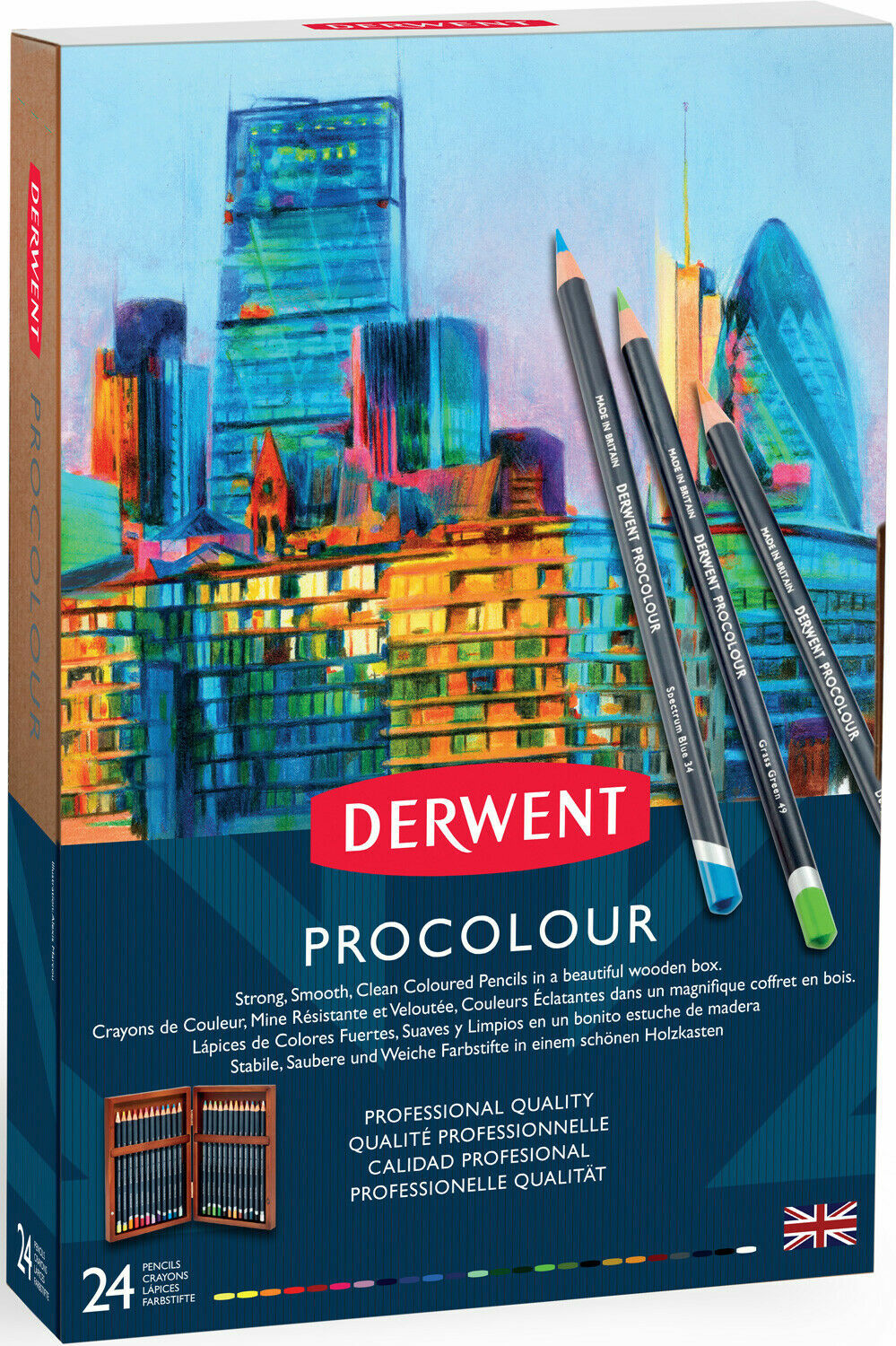 DERWENT PROCOLOUR - Professional Quality Artists Colour Pencil - 24 Wooden Box