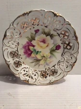 LEFTON'S CHINA HAND PAINTED PIERCED FLORAL CABINET OR WALL PLATE