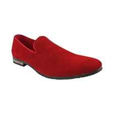 Genuine Real Red Suede Slip on Loafers Modern Dress Shoes  BY Azar Man