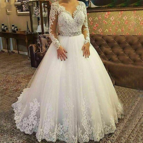 Long Sleeve Applique Wedding Dresses V 