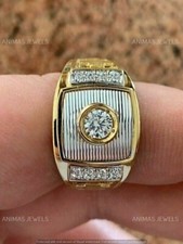 1.75 Ct Round Cut Moissanite Men's Engagement Ring 14K Real Two Tone Gold Plated