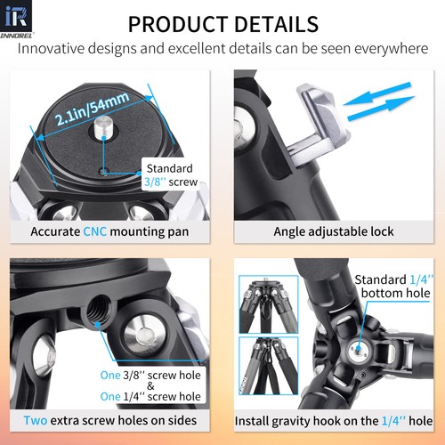 KT284C Carbon Fiber Professional Travel Tripod with Low Gravity Center for DSLR - Picture 4 of 24