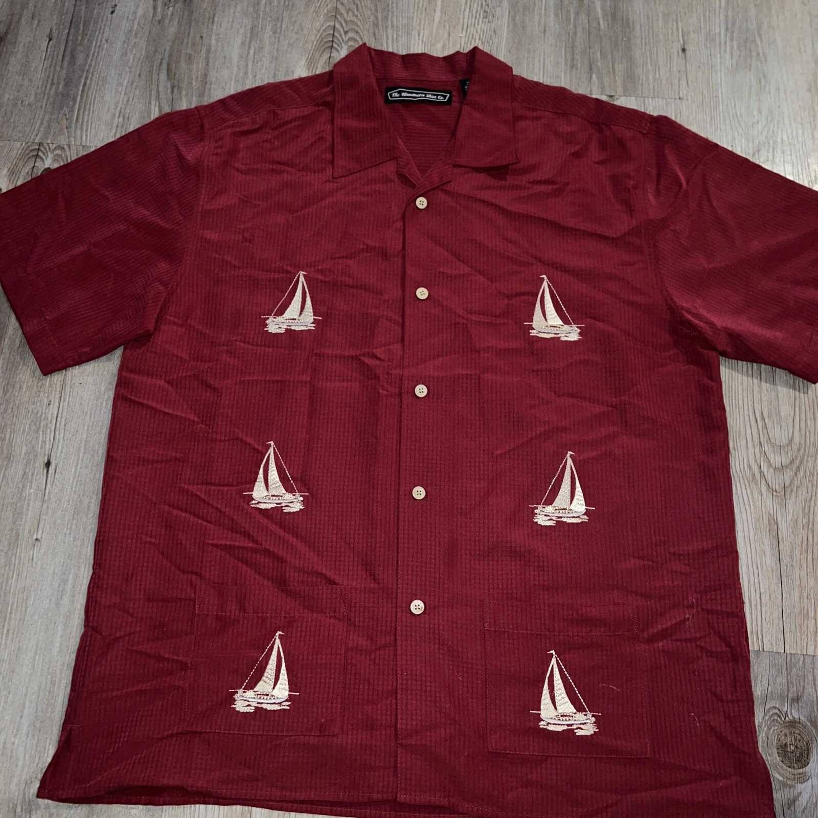 Havanera Co Sailboat Travel Cruise Beach Embroidered Cuban Shirt Size Large New