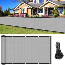 14 FT Gray Fence Privacy Screen Commercial 95% Blockage Mesh Fabric with Grommet