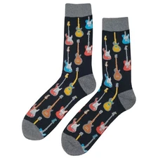 NWT Guitar Dress Socks Novelty Men 8-12 Black Crazy Fun Sockfly