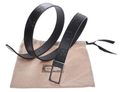 NEW GUCCI BLACK LEATHER JUMBO GG RECTANGULAR BUCKLE LOGO BELT 100