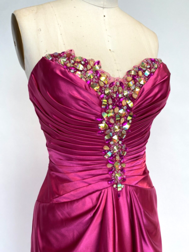 Plum Prom Dress Size 14 Charmeuse Dress Purple Evening Gown Pink Beaded Sz 14 - Picture 1 of 8