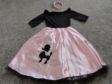 GIRLS 2-PIECE PINK  BLACK 50  S SOCK HOP SWEETIE POODLE SKIRT COSTUME MED 8-10