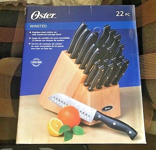 Oster Winstead Juego de cubiertos de acero inoxidable de 22 piezas con asas negras NUEVO Foto 4 de 4