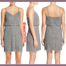 NEW Adrianna Papell Art Deco Sequin Blouson Dress in Grey/Silver SZ 10 M10