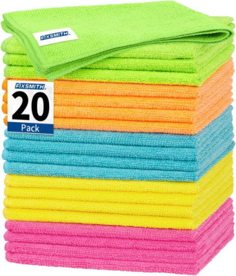 FIXSMITH Microfiber Cleaning Cloths 20-Pack   Lint-Free, Reusable Towels 5 Color