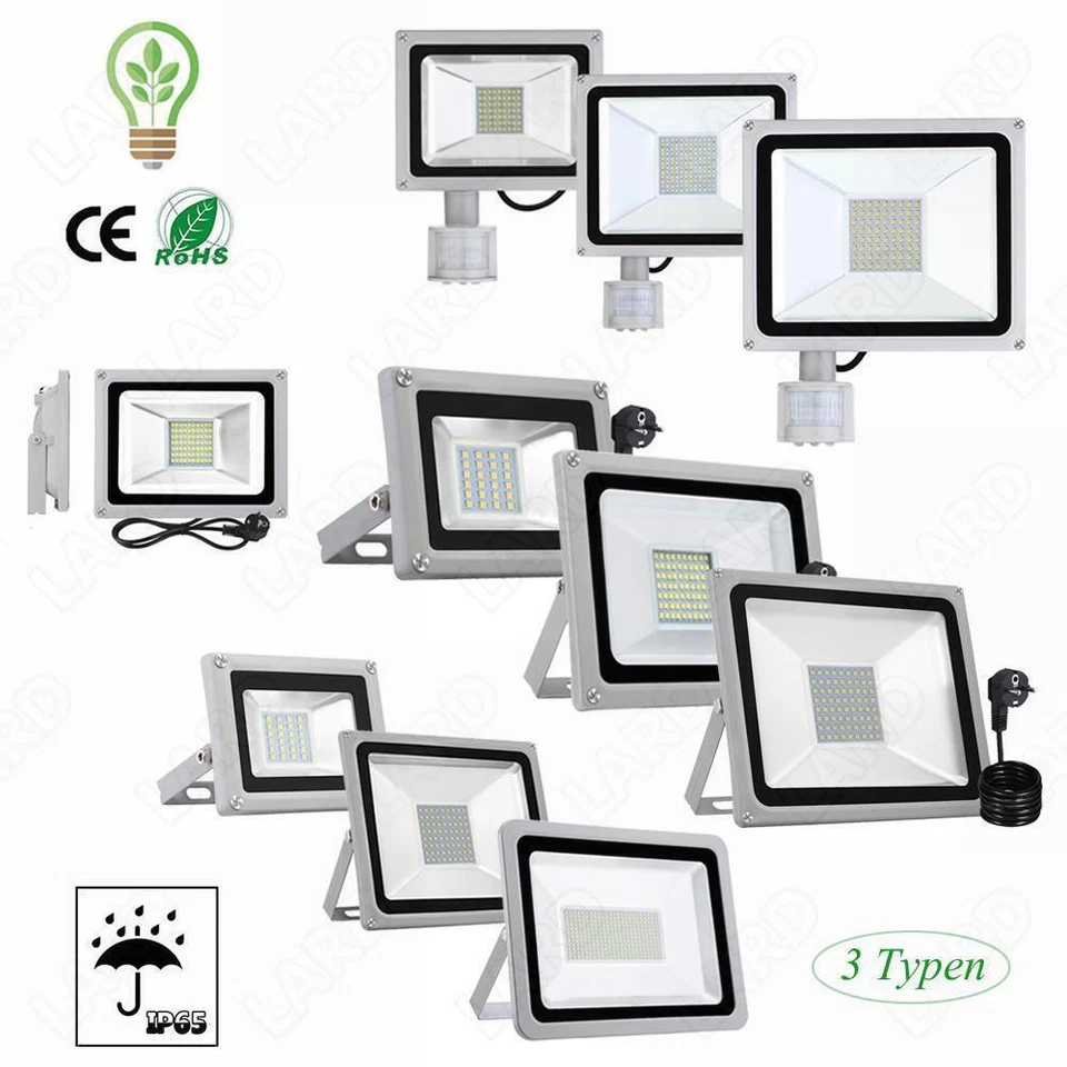 CERBIUT Inundador LED Con Detector de Movimiento Enchufe 10-100W Foco Exterior Faro IP65