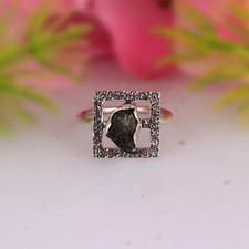 Hammered Frame Sterling Silver Raw Genuine Moldavite Gemstone Ring Jewelry