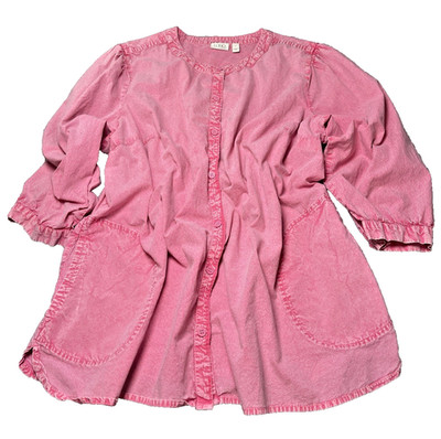 LOGO Lori Goldstein NWOT womens red washed  balloon sleeve buttoned top sz 2x