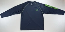 realtree Men’s Long sleeve pullover t shirt 3 xl Navy blue with green Buck Logo
