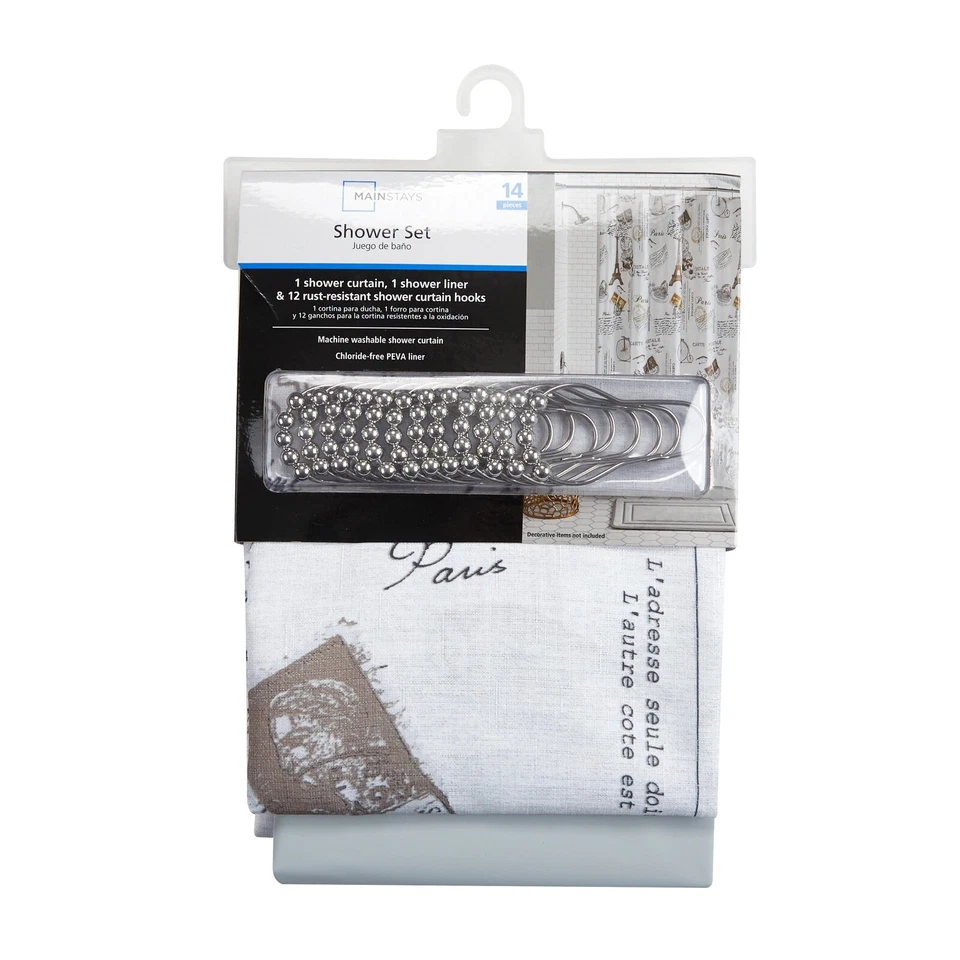 Juego de Cortinas de Ducha Poliéster Contemporáneas Gris París Geométricas Multicolor Nuevo Foto 2 de 4