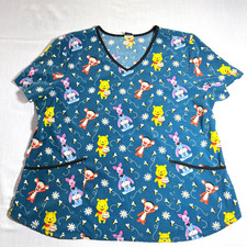 Women's Disney Baby Winnie The Pooh 2XL Scrub Top Shirt V Neck Tigger Children