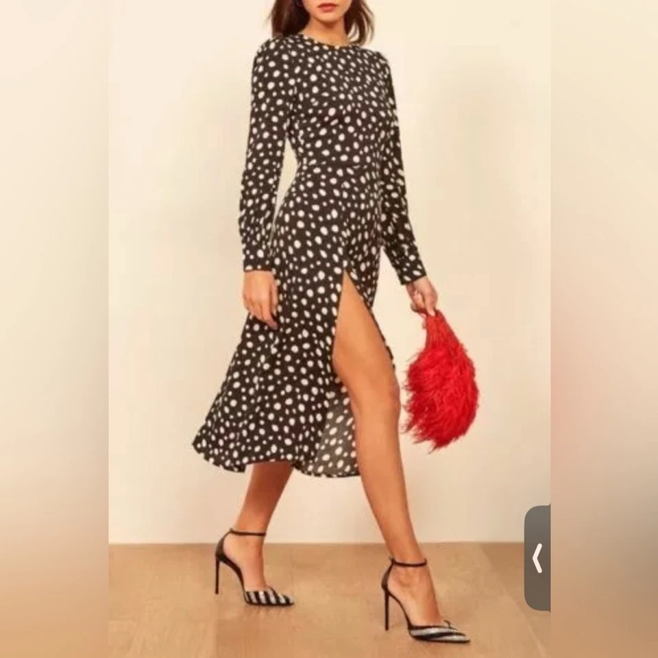 Vestido Reformation Creed Memento Lunares Negro y Crema Talla 4 Foto 2 de 4