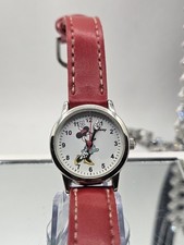 Classis Disney MZB Women Minnie Mouse Watch Beautiful Leather Band Silver Casing