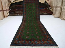 Hand-Knotted Wool Tribal Runner Rug Green