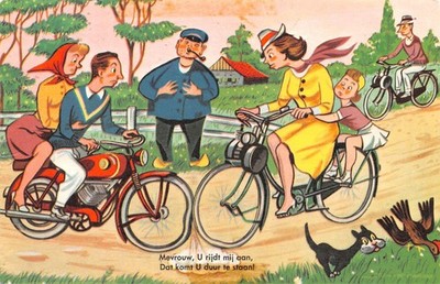 POSTKARTE COMIC FAHRRAD MOTORRAD UNFALL (NIEDERLÄNDISCHE KARTE)