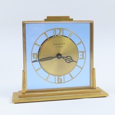 Waltham 8-Day Blue Dial Glass Art Deco Desk Clock