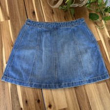 Abercrombie Fitch Blue Denim A-Line Short Skirt Button Accents Size 4