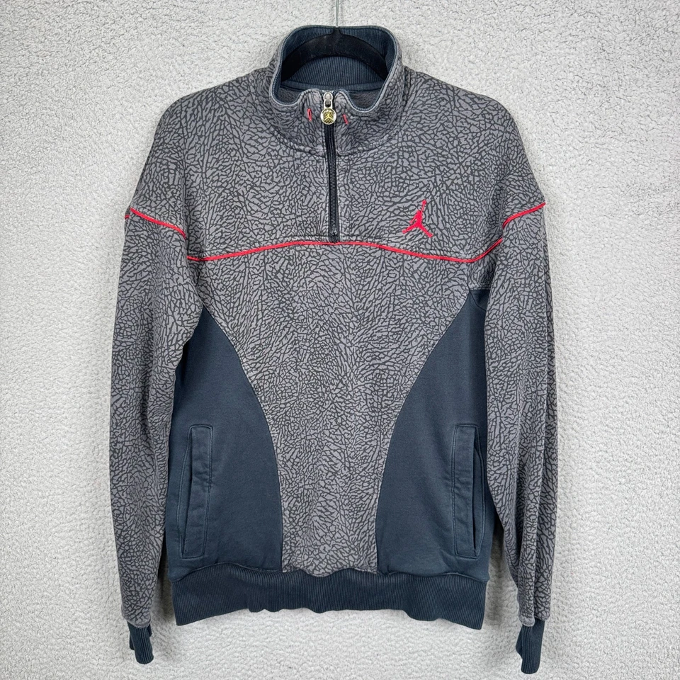 Sudadera Jordan Para Hombre M Gris 1/4 Cremallera Pullover Estampado Elefante Logo Jumpman Y2K Foto 2 de 4