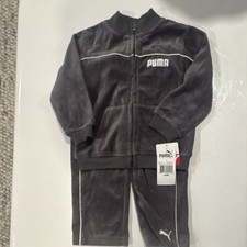 PUMA Gray Velour 2-Piece Jacket  Pants Set Full Zip Logo 24M
