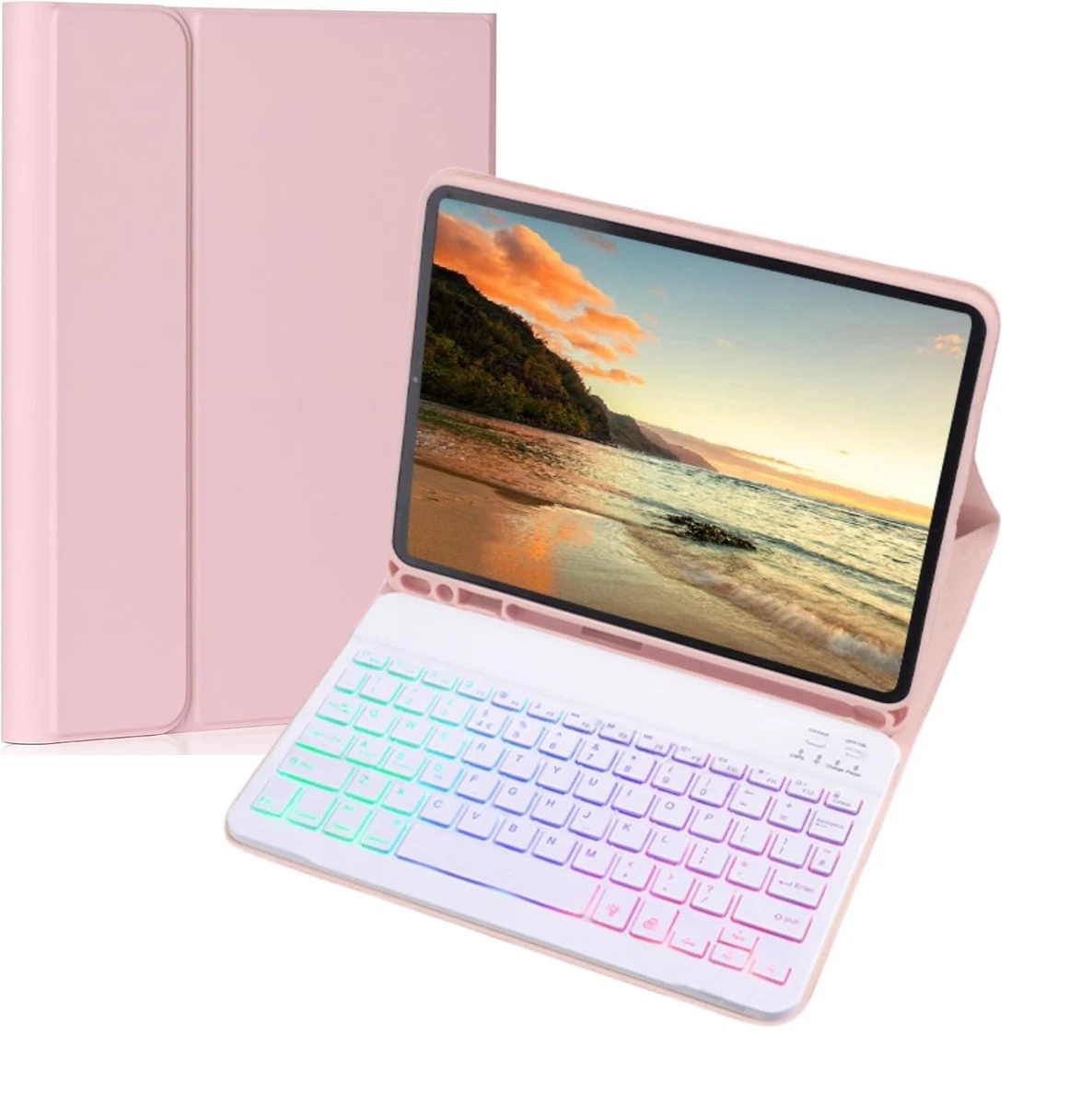 NUWONAYA Keyboard Case Detachable Magnetic with 7 Colour Backlight – Pink 12.4
